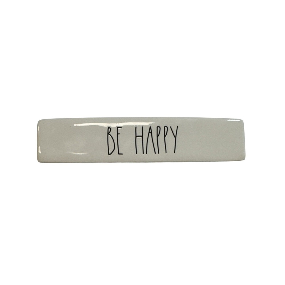 Rae Dunn‎ Artisan Collection BE HAPPY Ceramic Desk Sign Ivory Magenta 8.5 Inch